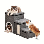 Foldable Three-Step Pet Stairs With Rest Area and Storage