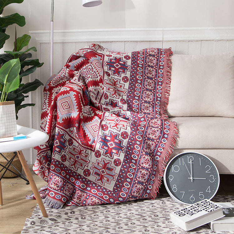Bohemian Knitted Throw Blanket - Reversible Tassel Design
