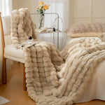 Faux Fur Throw Blanket - Faux Rabbit Fur with Coral Velvet Lining
