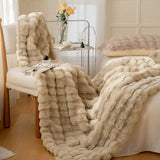 Faux Fur Throw Blanket - Faux Rabbit Fur with Coral Velvet Lining