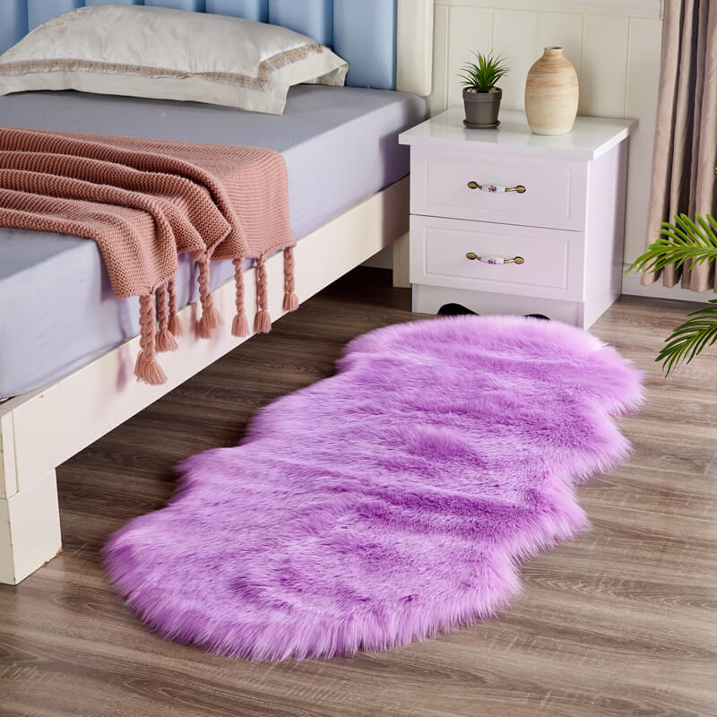 Faux Sheepskin Area Rug - Fluffy Non-Slip Suede Backing