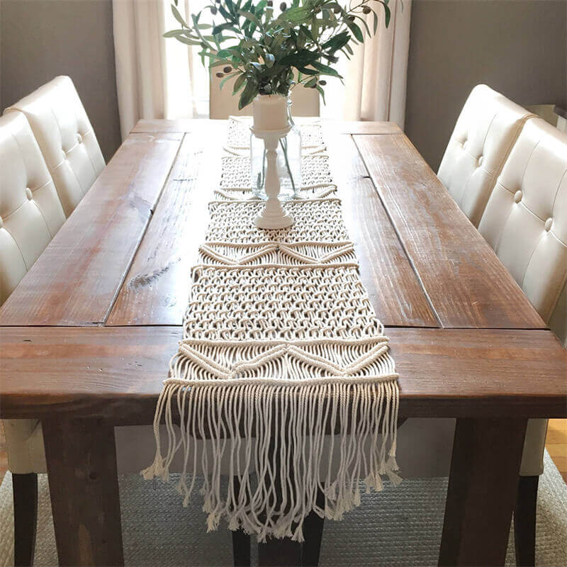 Macrame Table Runner - Handwoven Cotton with Tassels
