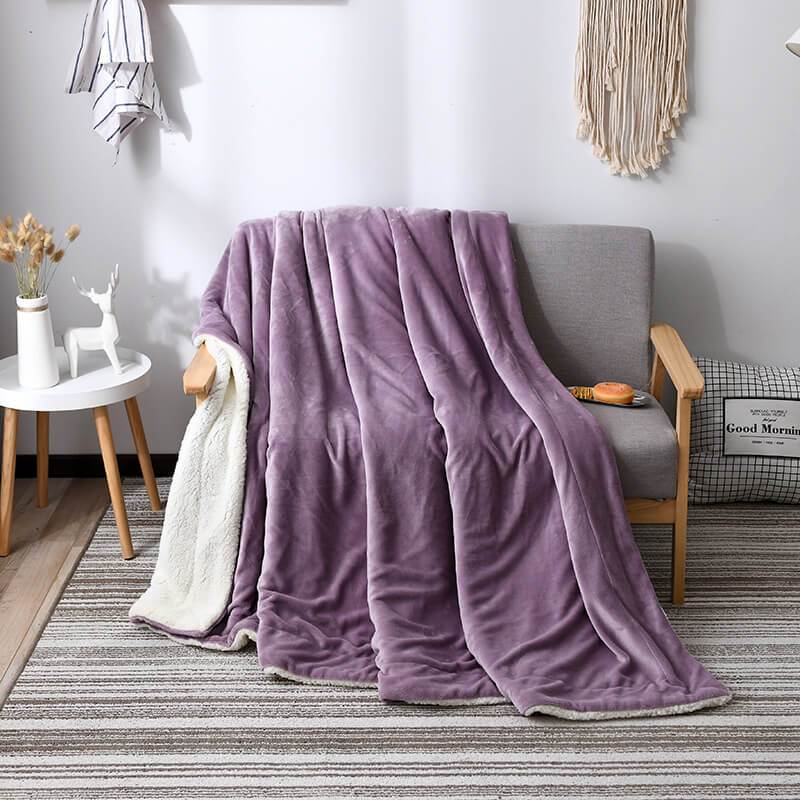 Reversible Sherpa Throw Blanket - Flannel and Fluffy Fleece