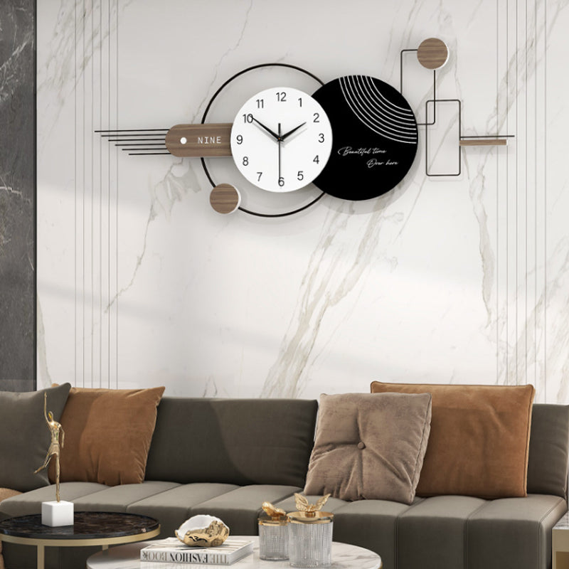 Modern Wall Clock - Iron Frame and Solid Wood Dial