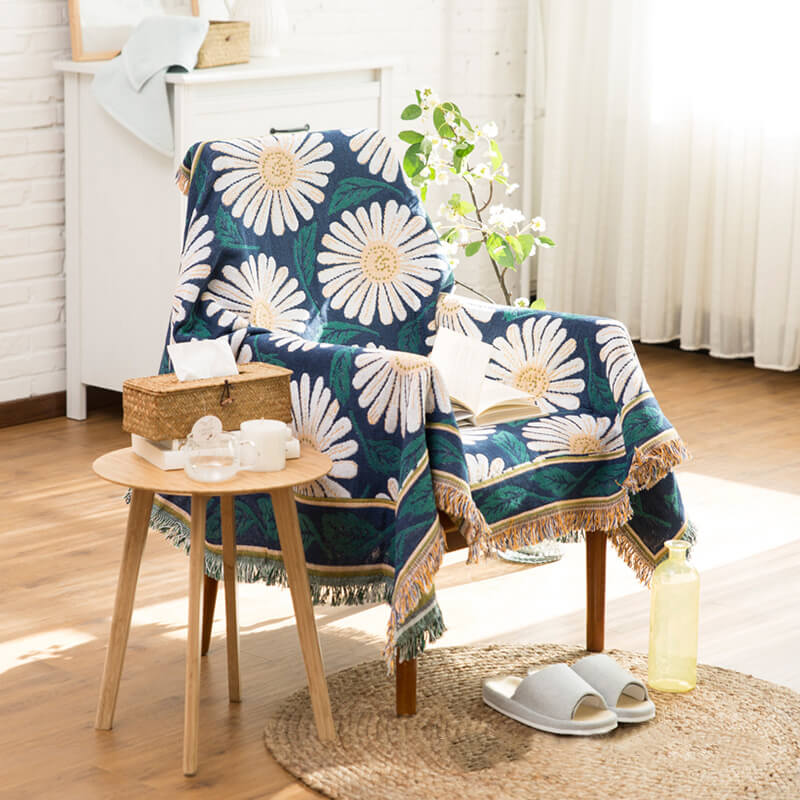 Bohemian Knitted Throw Blanket - Reversible Tassel Design