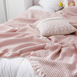 Cotton Bed Throw Blanket - Lightweight Waffle Weave Design
