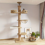 Modern Multi-Level Cat Tree of Pine Wood with Hanging Bed