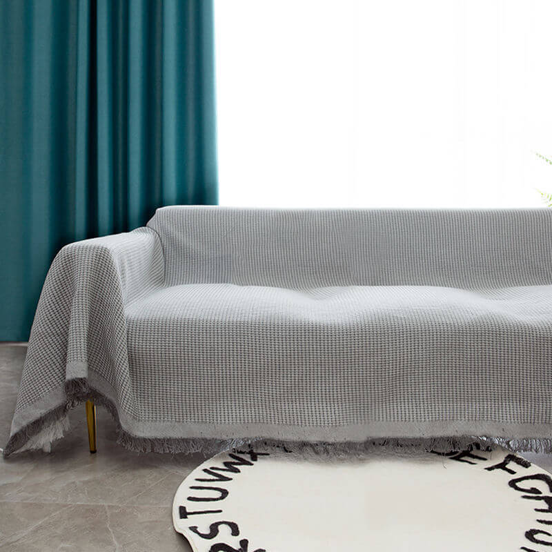 Knitted Sofa Throw - Lightweight Cotton Waffle Weave Blanket