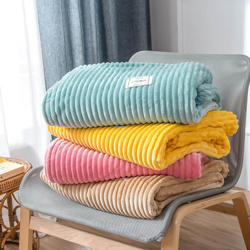 Striped Plush Throw Blanket - Soft Microfibre Polyester Fleece