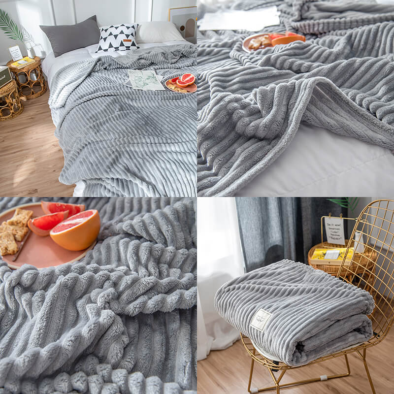 Striped Plush Throw Blanket - Soft Microfibre Polyester Fleece