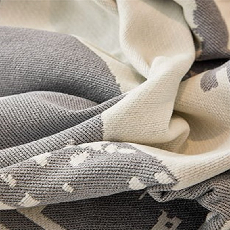 Printed Chenille Sofa Throw - Abstract Design with Fringe