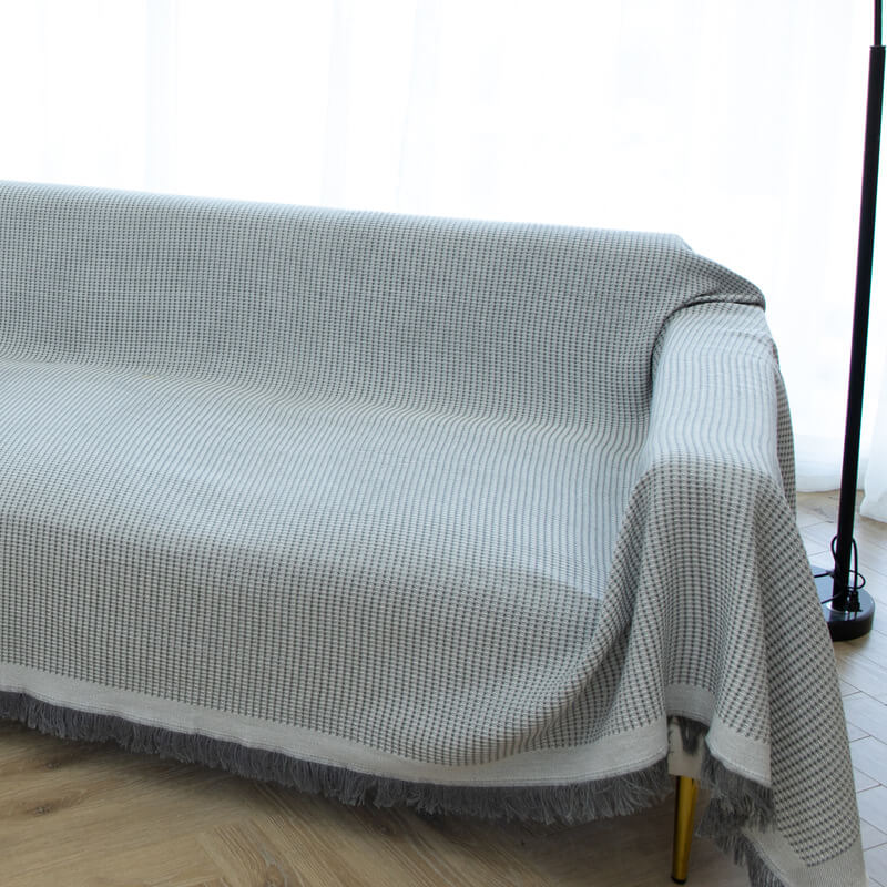 Knitted Sofa Throw - Lightweight Cotton Waffle Weave Blanket