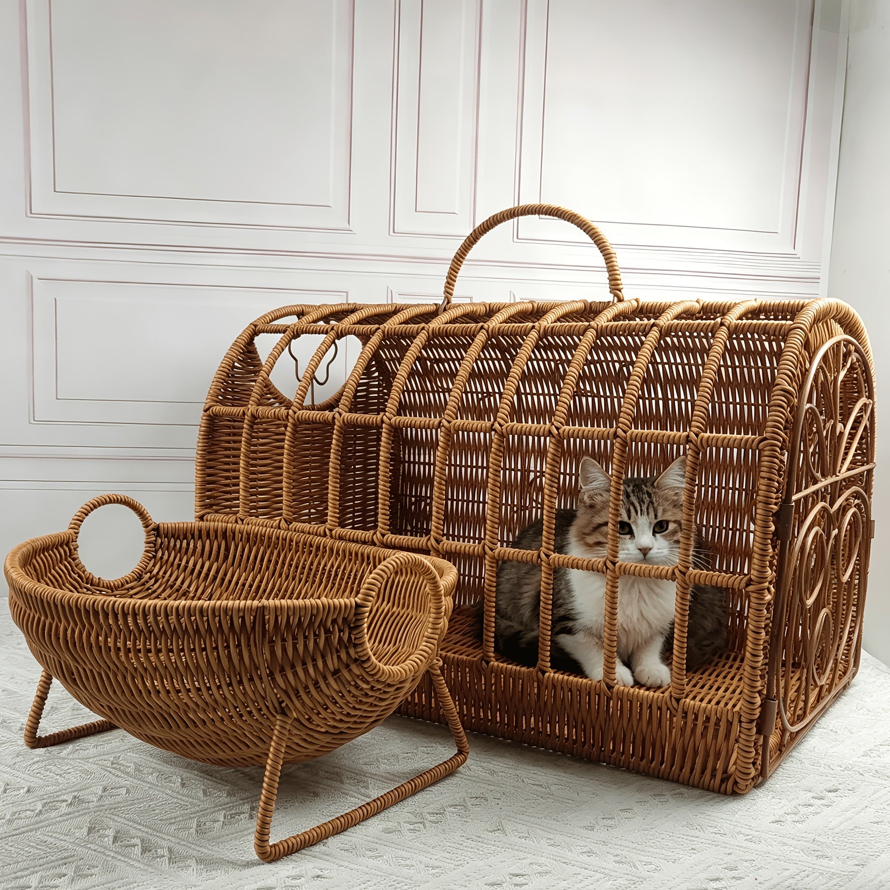 Woven Plastic Pet Storage Baskets Set of Two