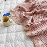 Cotton Bed Throw Blanket - Lightweight Waffle Weave Design