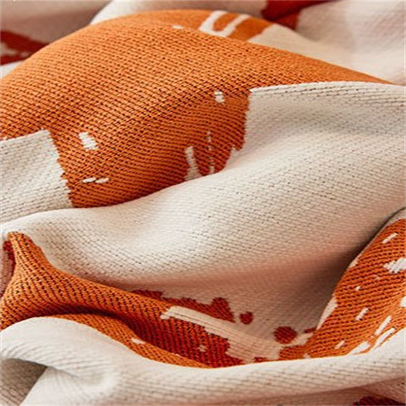Printed Chenille Sofa Throw - Abstract Design with Fringe