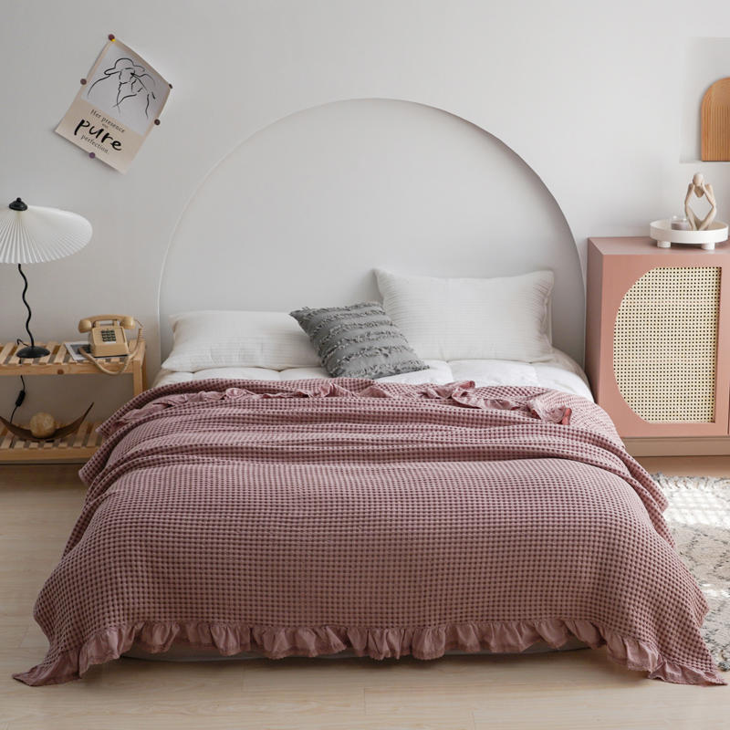 Cotton Bed Throw Blanket - Lightweight Waffle Weave Design