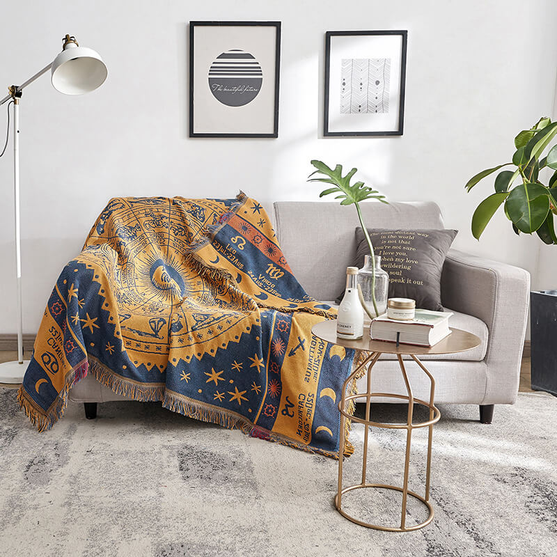 Bohemian Knitted Throw Blanket - Reversible Tassel Design