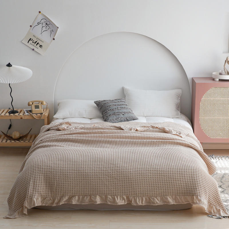 Cotton Bed Throw Blanket - Lightweight Waffle Weave Design