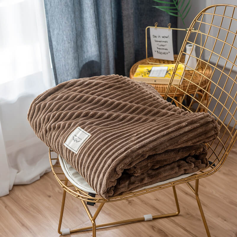 Striped Plush Throw Blanket - Soft Microfibre Polyester Fleece