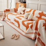 Printed Chenille Sofa Throw - Abstract Design with Fringe