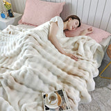 Faux Rabbit Fur Throw Blanket - Tie-Dye Wave Pattern Polyester