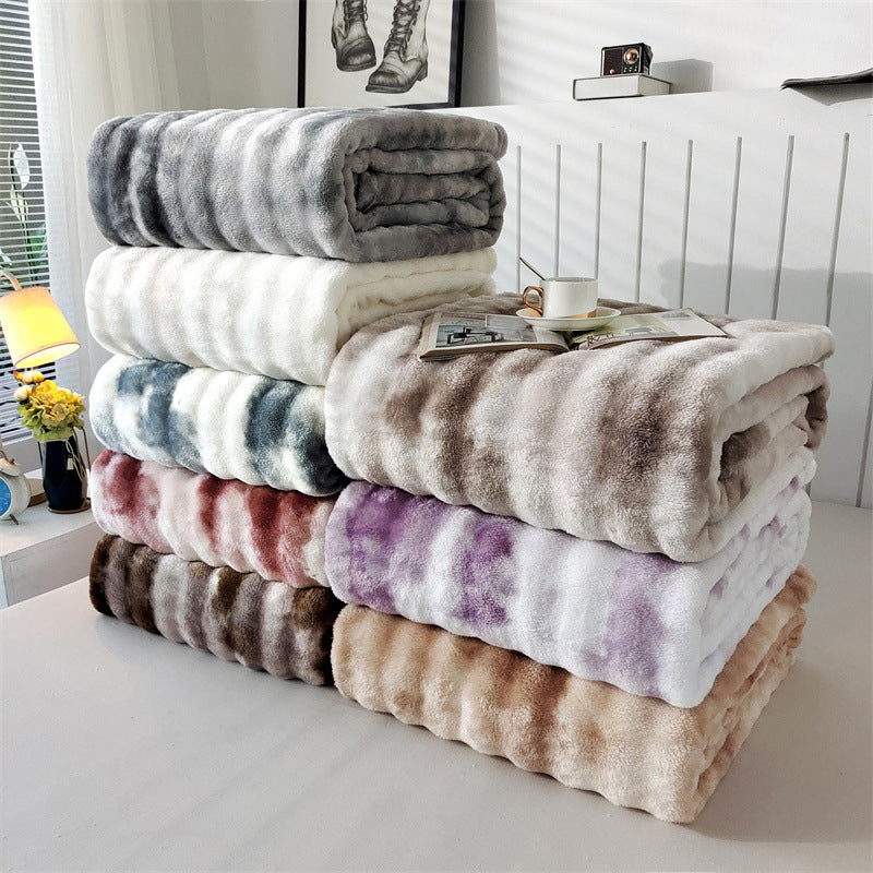 Faux Rabbit Fur Throw Blanket - Tie-Dye Wave Pattern Polyester
