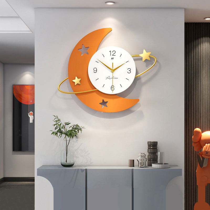 Moon and Stars Wall Clock - Metal Frame with Silent Sweep Movement