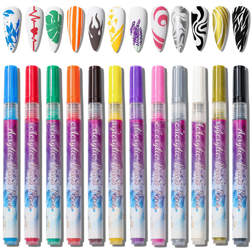 12-Colour Nail Art Drawing Pen Set