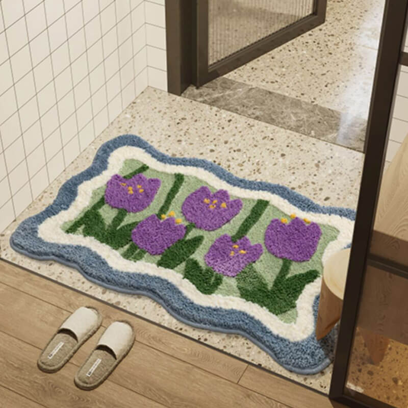 Floral Bath Mat - Microfibre Polyester with PVC Non-Slip Backing
