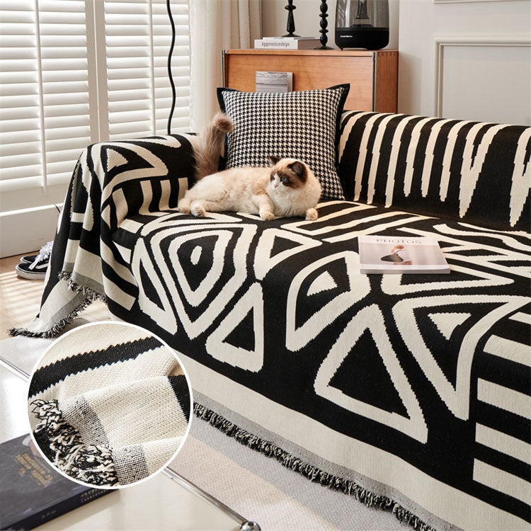 Boho Chenille Sofa Cover - Geometric Anti-Scratch Furniture Protector
