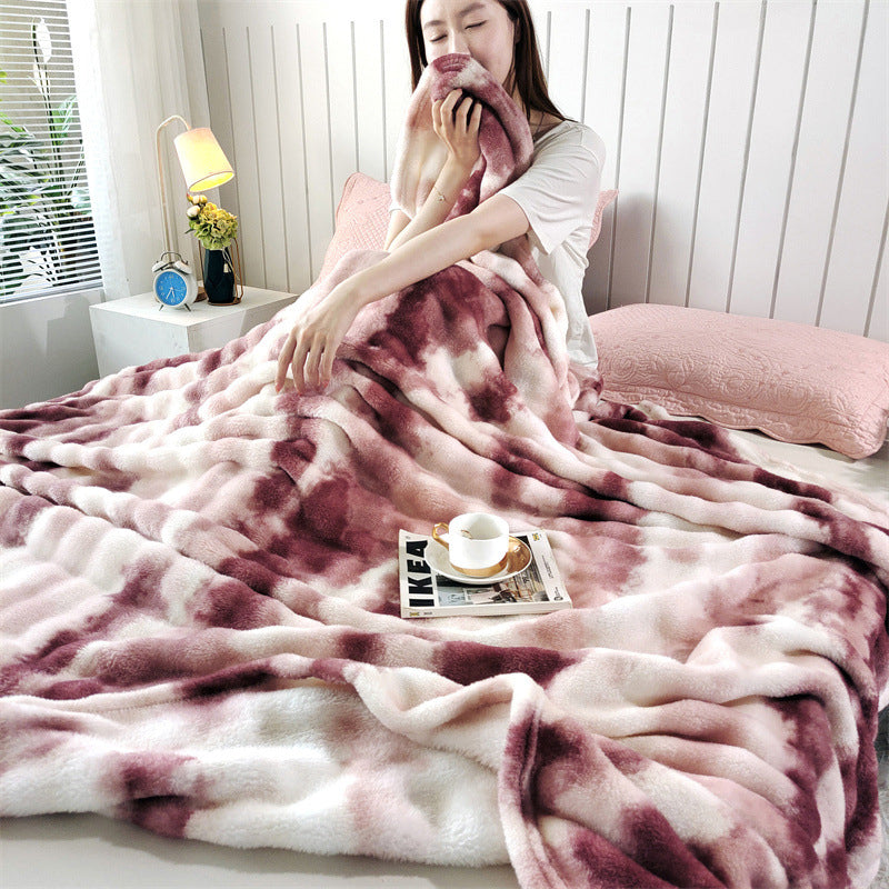 Faux Rabbit Fur Throw Blanket - Tie-Dye Wave Pattern Polyester
