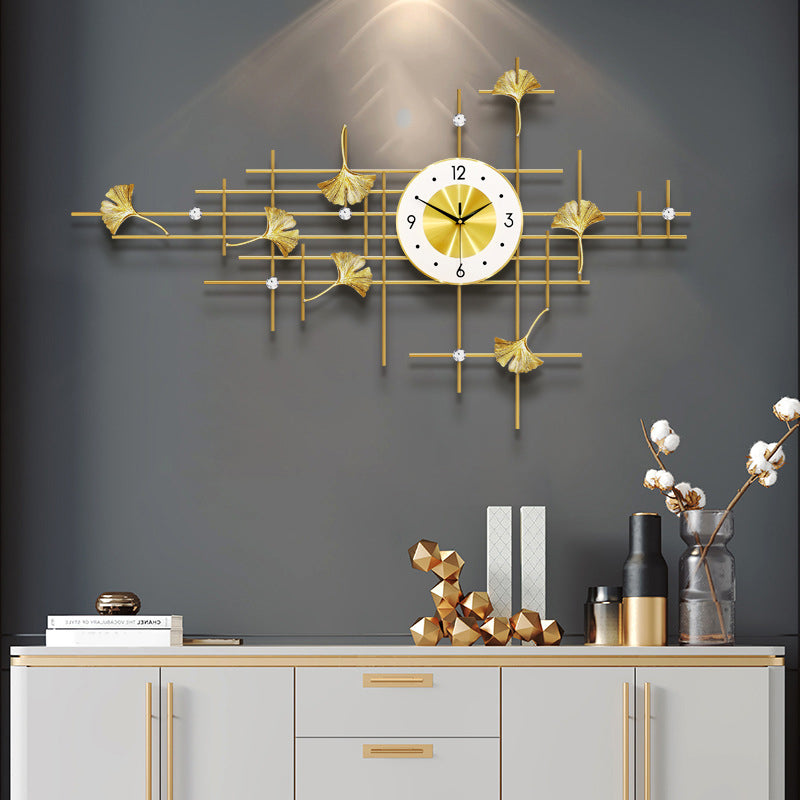 Ginkgo Leaf Wall Clock - Gold Metal Silent Sweep