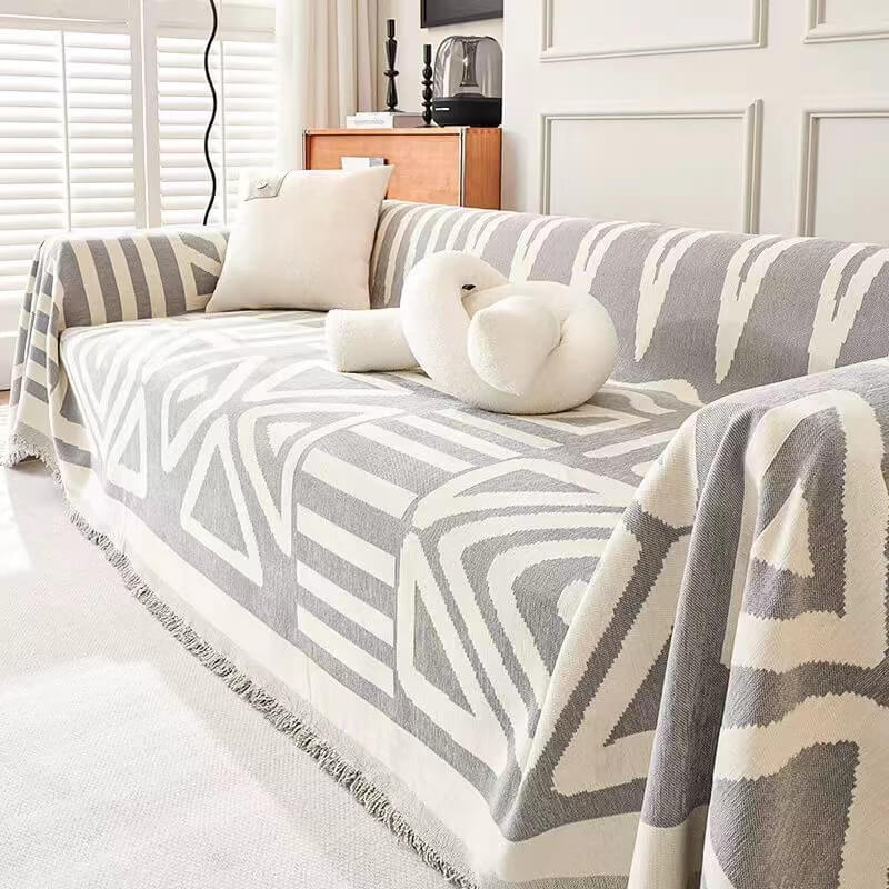 Boho Chenille Sofa Cover - Geometric Anti-Scratch Furniture Protector
