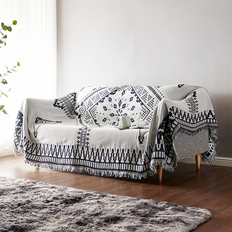 Bohemian Knitted Throw Blanket - Reversible Tassel Design