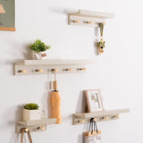 Bamboo Wall Shelf - Floating Storage Shelf with 2, 3 or 4 Hooks