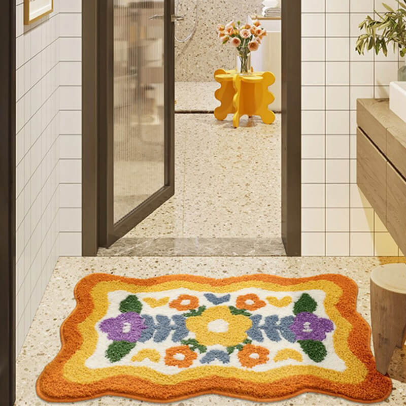 Floral Bath Mat - Microfibre Polyester with PVC Non-Slip Backing