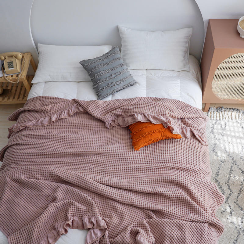 Cotton Bed Throw Blanket - Lightweight Waffle Weave Design