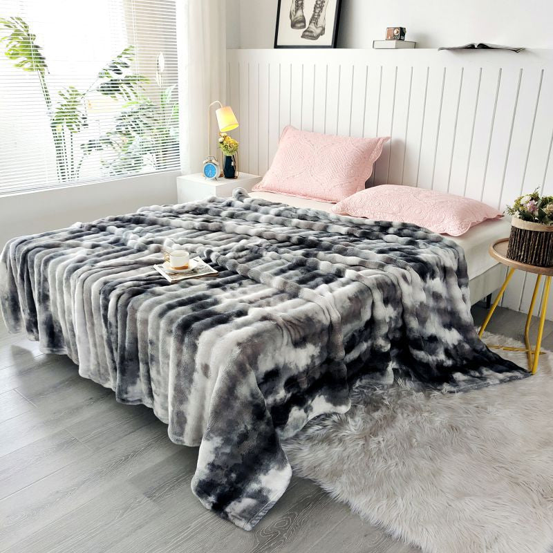 Faux Rabbit Fur Throw Blanket - Tie-Dye Wave Pattern Polyester
