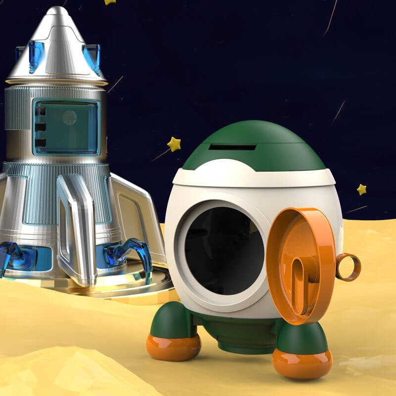Rocket Piggy Bank - Lock and Key Money Box