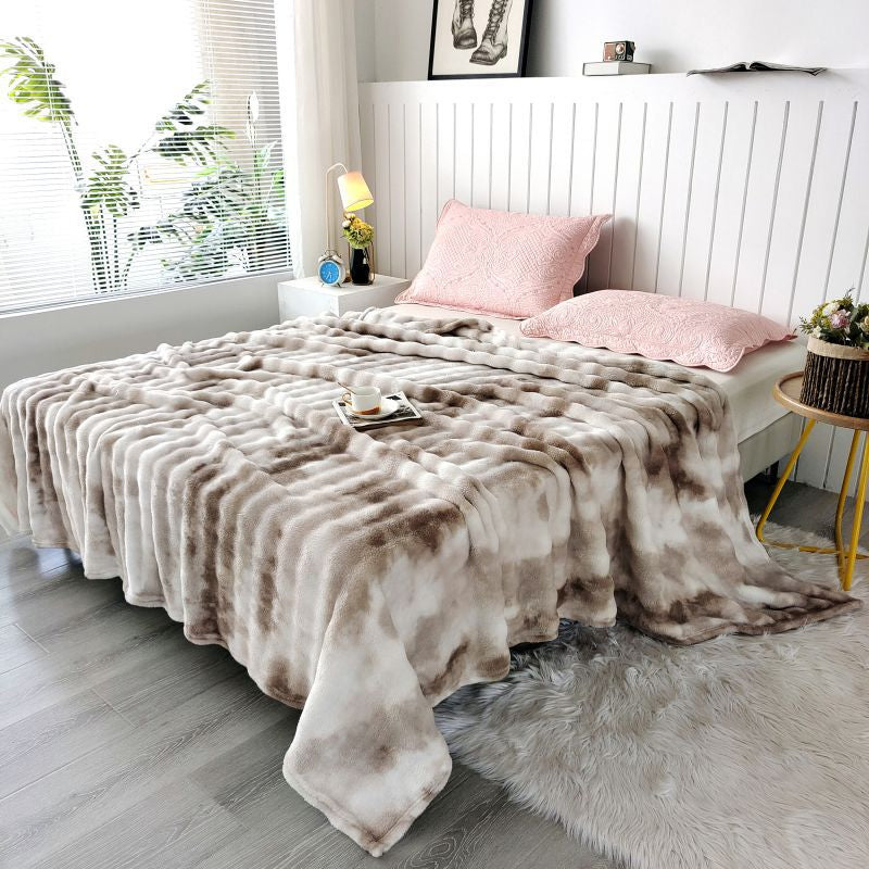 Faux Rabbit Fur Throw Blanket - Tie-Dye Wave Pattern Polyester