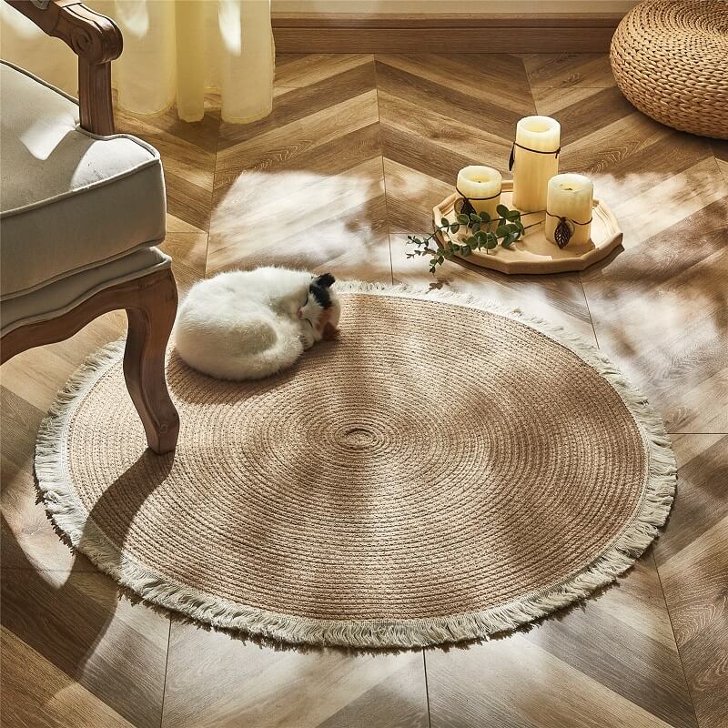 Round Jute Rug - Braided Reversible Area Rug 45-120 Cm