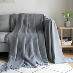 Knitted Sofa Throw - Lightweight Cotton Waffle Weave Blanket