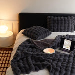 Faux Fur Throw Blanket - Faux Rabbit Fur with Coral Velvet Lining