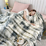 Faux Rabbit Fur Throw Blanket - Tie-Dye Wave Pattern Polyester