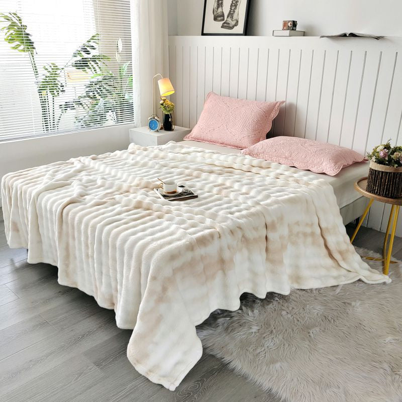 Faux Rabbit Fur Throw Blanket - Tie-Dye Wave Pattern Polyester