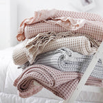 Cotton Bed Throw Blanket - Lightweight Waffle Weave Design
