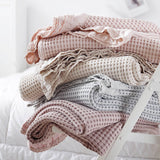 Cotton Bed Throw Blanket - Lightweight Waffle Weave Design