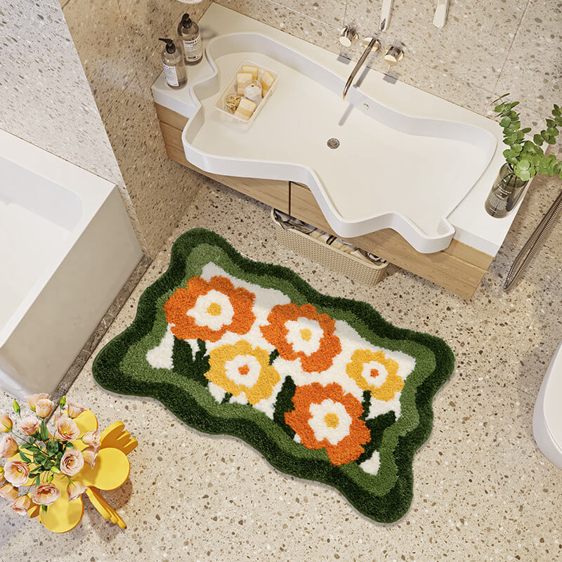Floral Bath Mat - Microfibre Polyester with PVC Non-Slip Backing