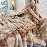 Faux Rabbit Fur Throw Blanket - Tie-Dye Wave Pattern Polyester