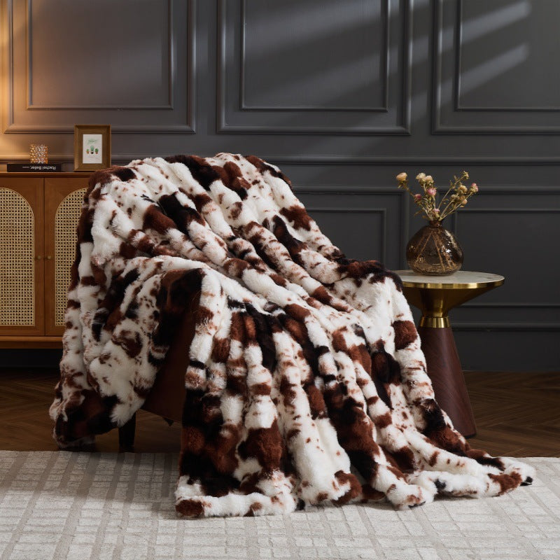 Faux Rabbit Fur Throw Blanket - 750 GSM 3D Bubble Texture